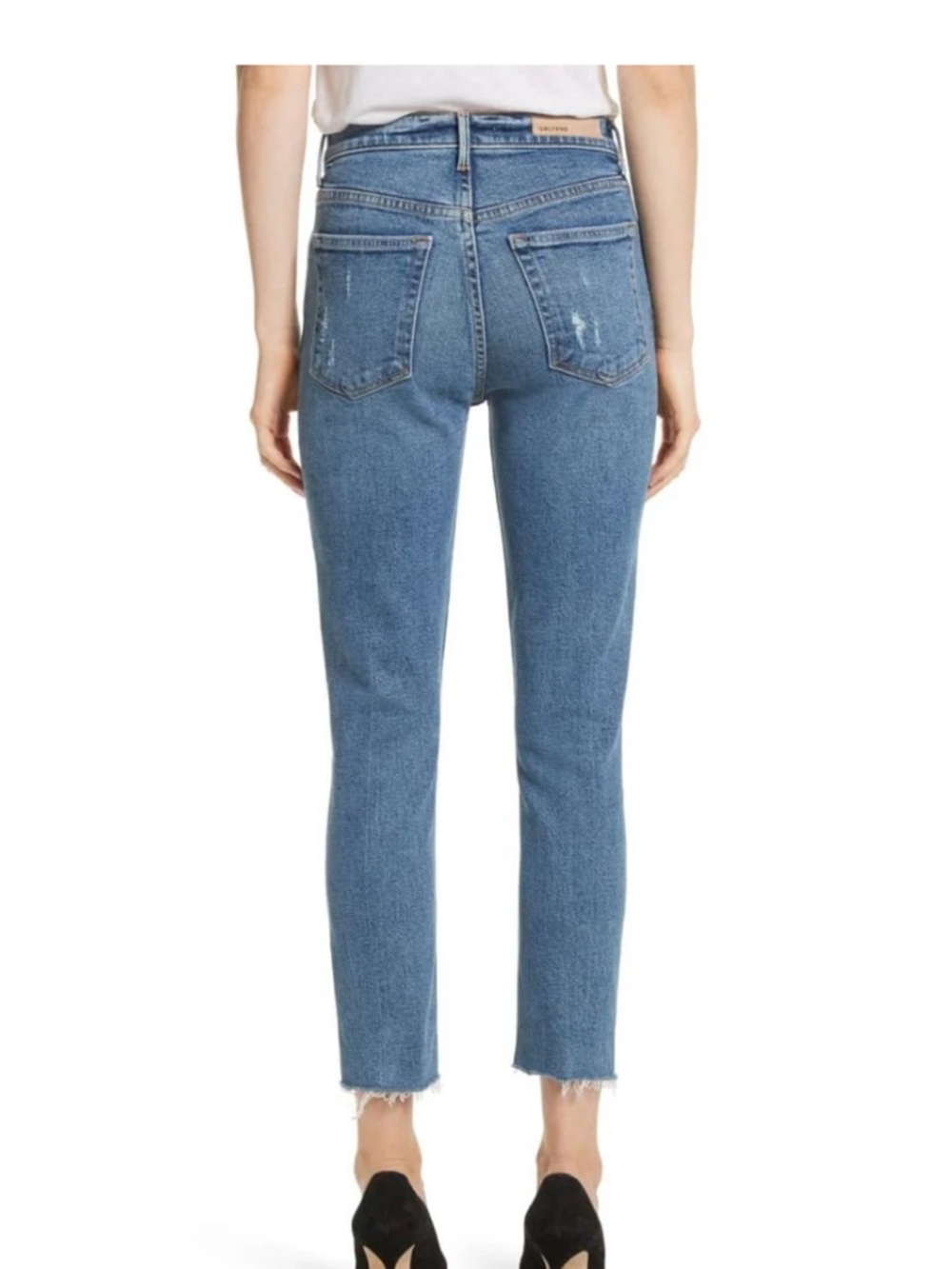 GRLFRND High-Rise Cropped Straight Jeans - Blue